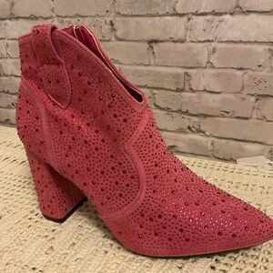 Pierre Dumas Pink Ankle Boots with Rhinestones